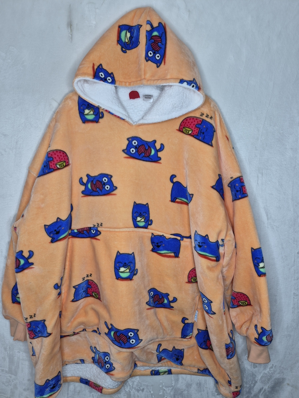 The Oodie Orange Playful Cats Wearable Blanket Hoodie Plush Sherpa One Size